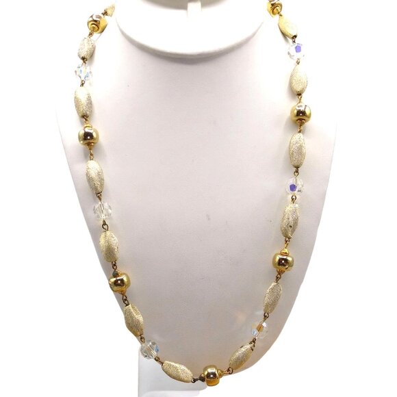 Vintage Beaded Necklace Gold Tone Beads and Faceted AB Crystal with Decorative - Picture 1 of 4